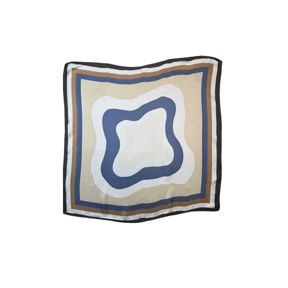 2/$30 NEW Retro White Navy Square Printed Silky Fashion Scarf Swirly Circles - Picture 3 of 7
